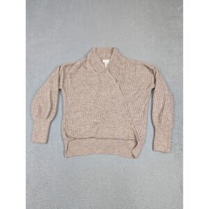 Max Studio‎ Sweater Womens Medium Beige Surplice Wrap Rib Knit Shawl Collar Cozy